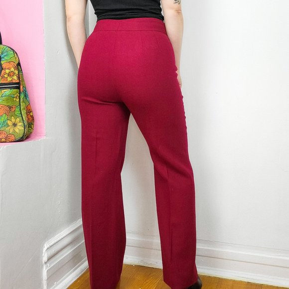Vintage 70s Maroon / Burgundy Wool High Waist Trousers - Picture 3 of 7